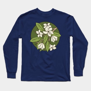 Green and White Sakura Branch Long Sleeve T-Shirt